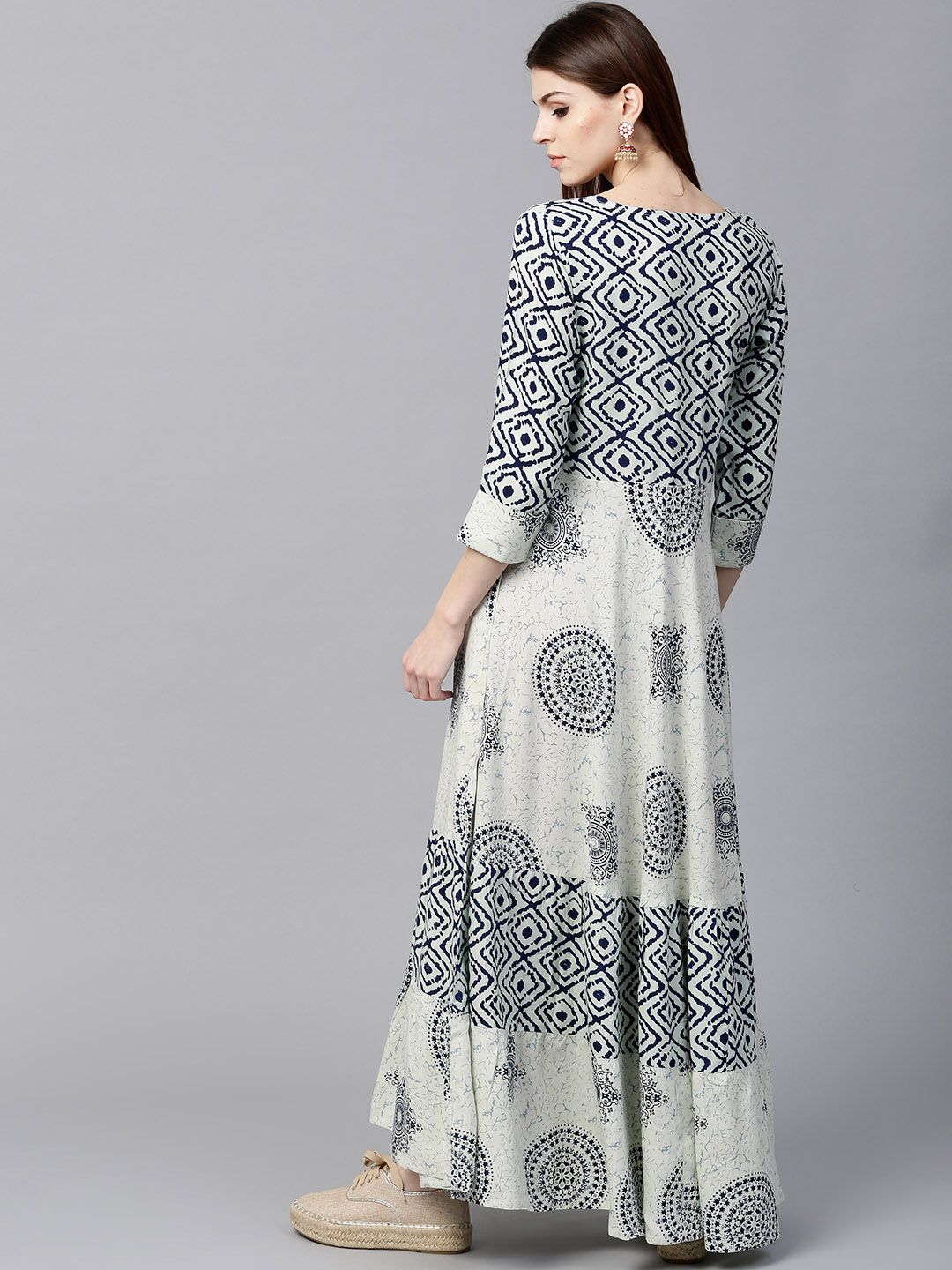 Gerua By Libas Women White  Navy Blue Printed Anarkali Kurta