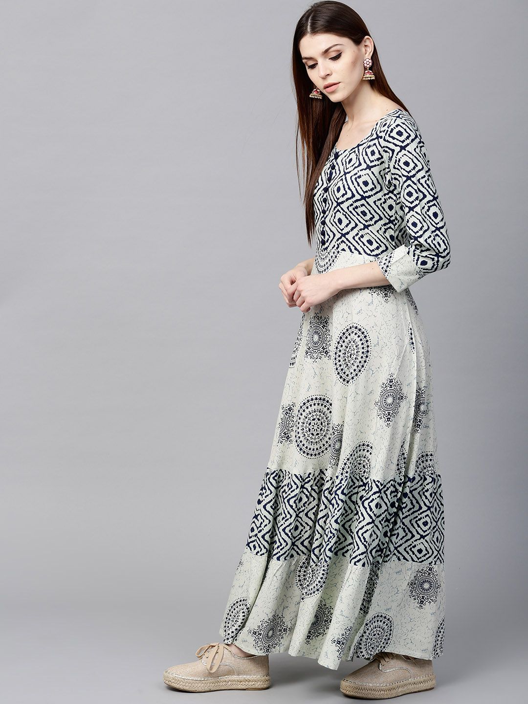 Gerua By Libas Women White  Navy Blue Printed Anarkali Kurta