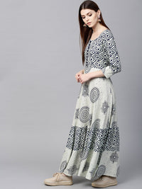 Gerua By Libas Women White  Navy Blue Printed Anarkali Kurta