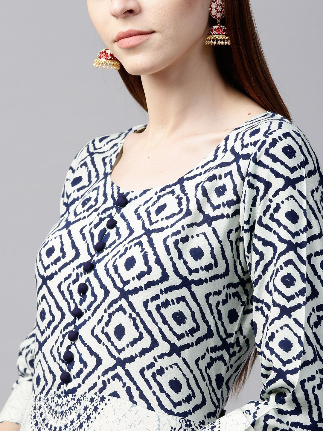 Gerua By Libas Women White  Navy Blue Printed Anarkali Kurta