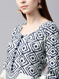 Gerua By Libas Women White  Navy Blue Printed Anarkali Kurta