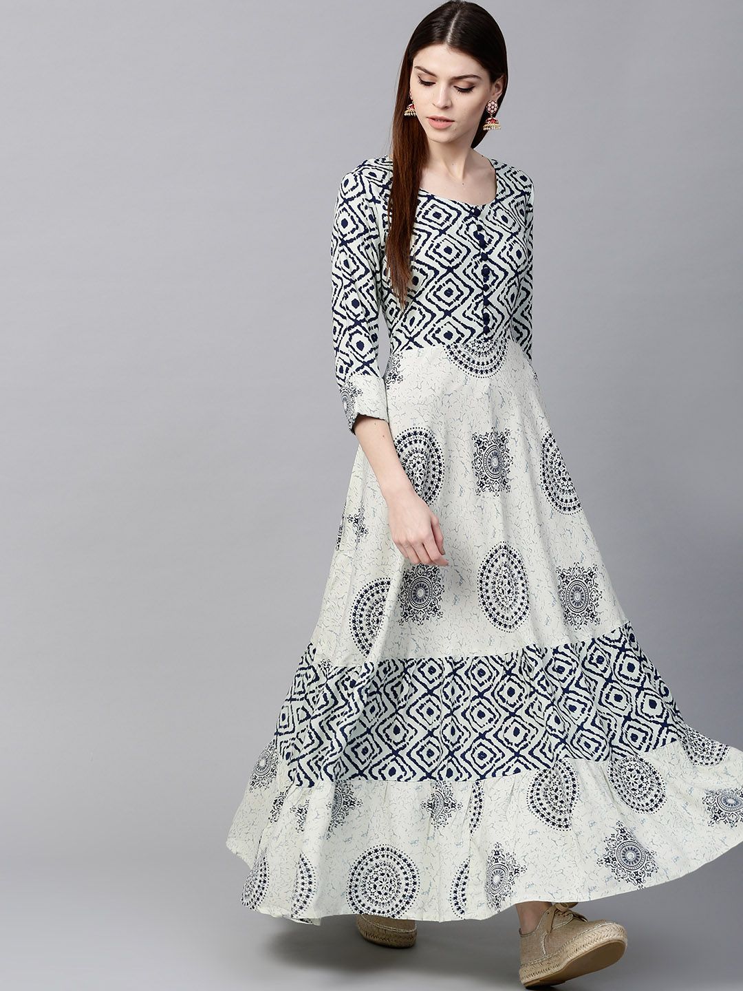 Gerua By Libas Women White  Navy Blue Printed Anarkali Kurta
