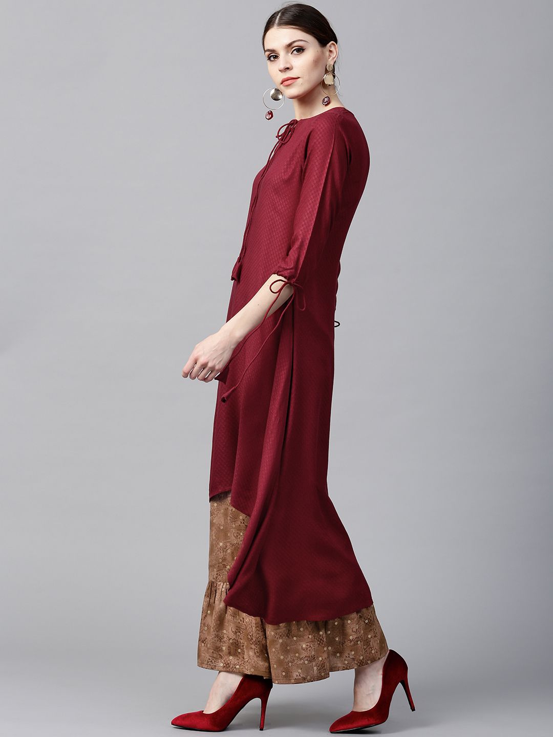 Gerua By Libas Women Maroon  Brown Self-Design Kurta with Palazzos