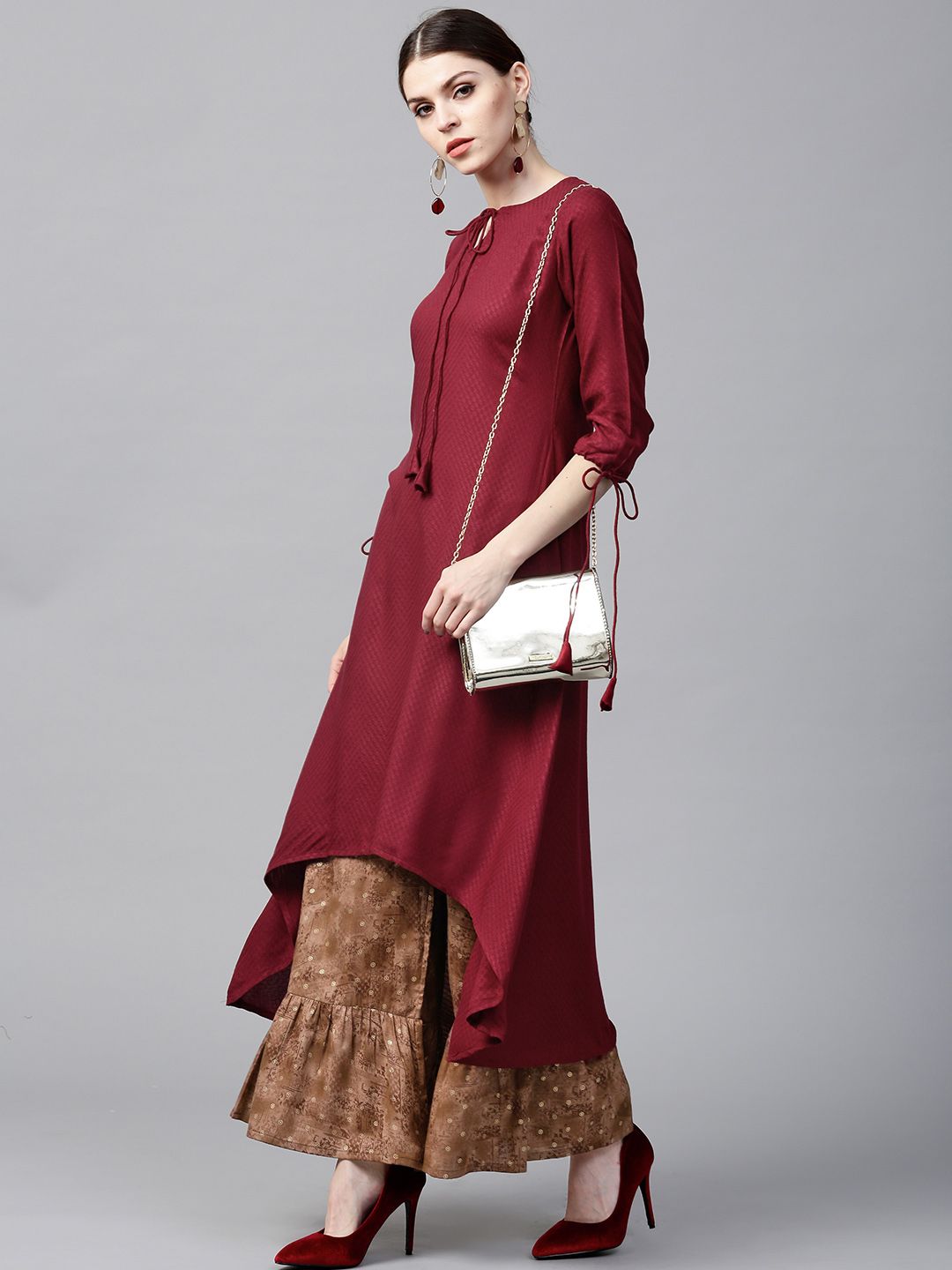 Gerua By Libas Women Maroon  Brown Self-Design Kurta with Palazzos