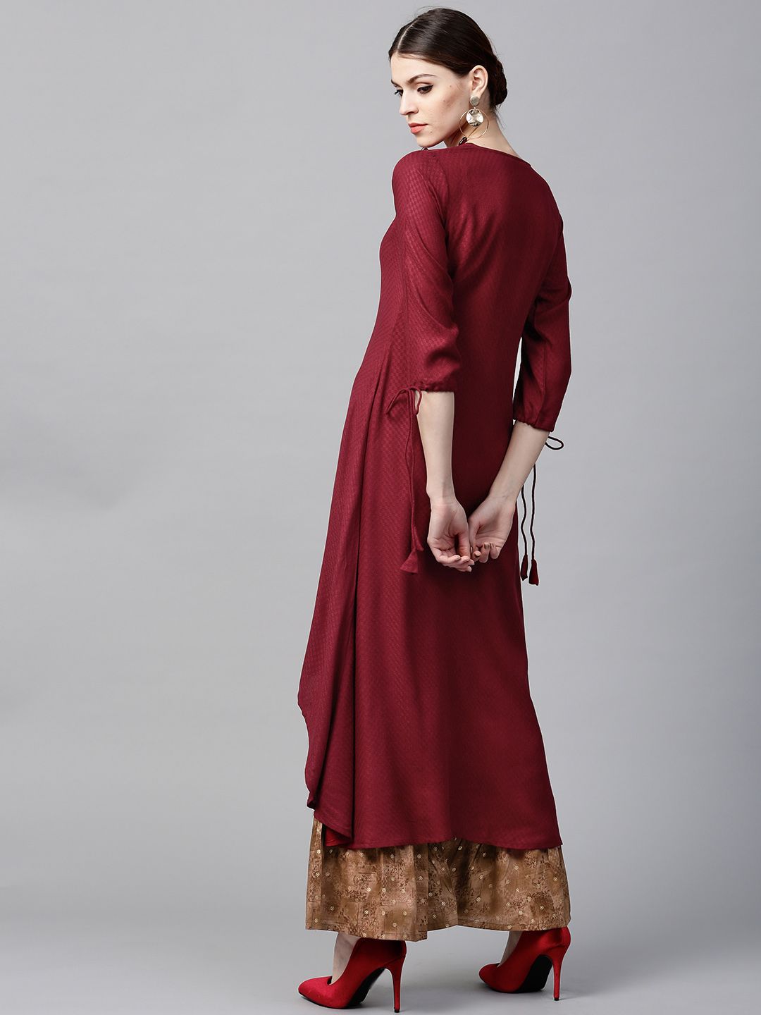 Gerua By Libas Women Maroon  Brown Self-Design Kurta with Palazzos