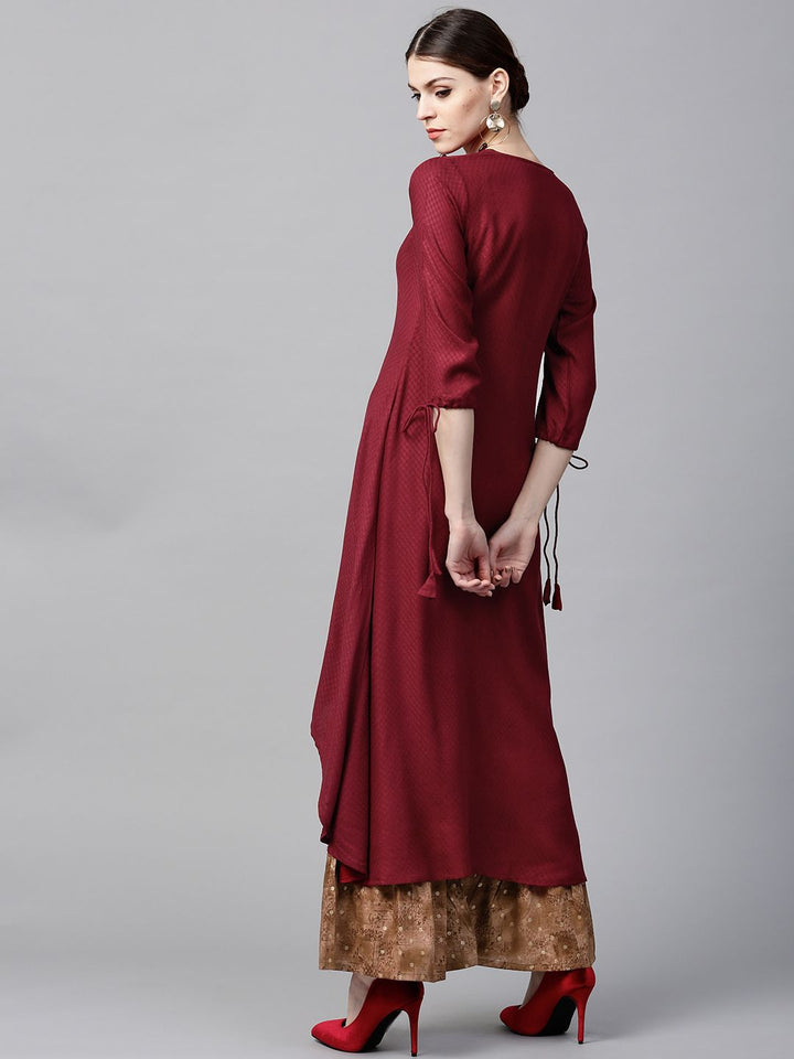 Gerua By Libas Women Maroon  Brown Self-Design Kurta with Palazzos