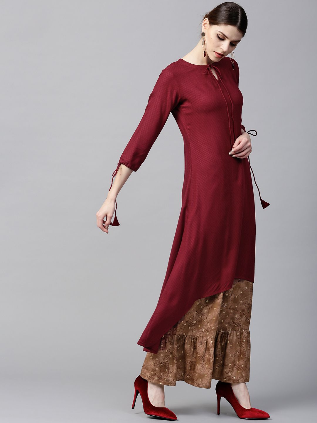 Gerua By Libas Women Maroon  Brown Self-Design Kurta with Palazzos