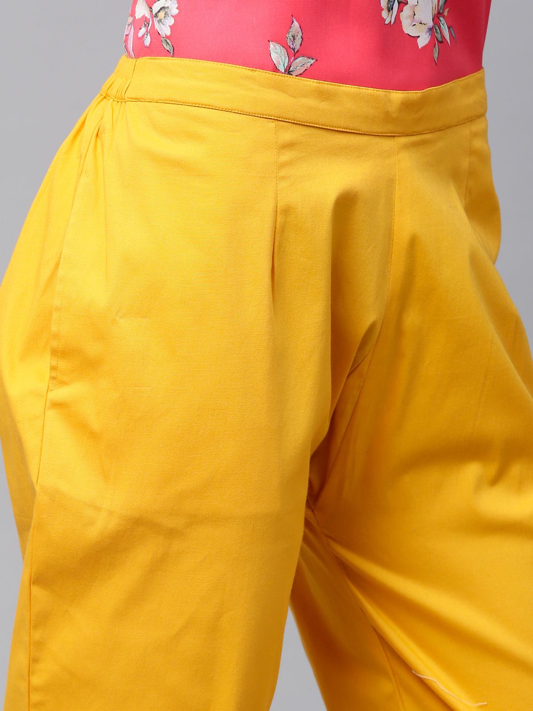 Gerua By Libas Women Mustard Yellow Regular Fit Solid Cropped Trousers