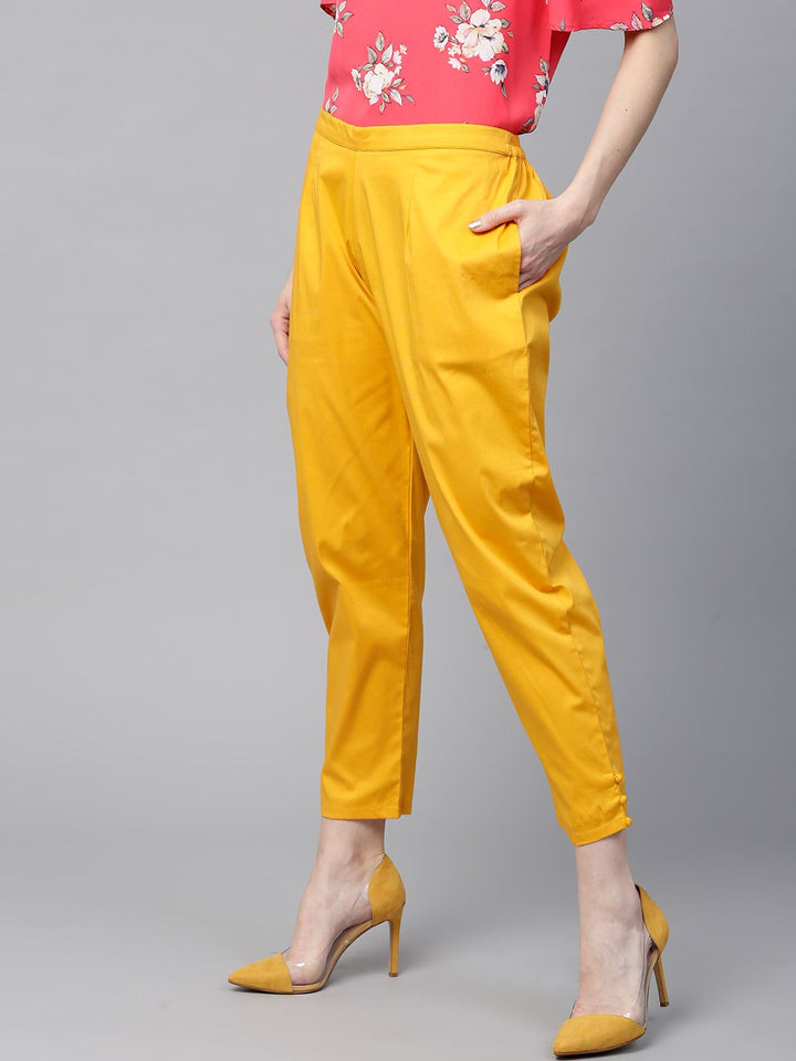 Gerua By Libas Women Mustard Yellow Regular Fit Solid Cropped Trousers