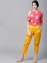 Gerua By Libas Women Mustard Yellow Regular Fit Solid Cropped Trousers