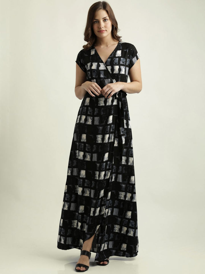 Miss Chase Women Black Printed Wrap Dress