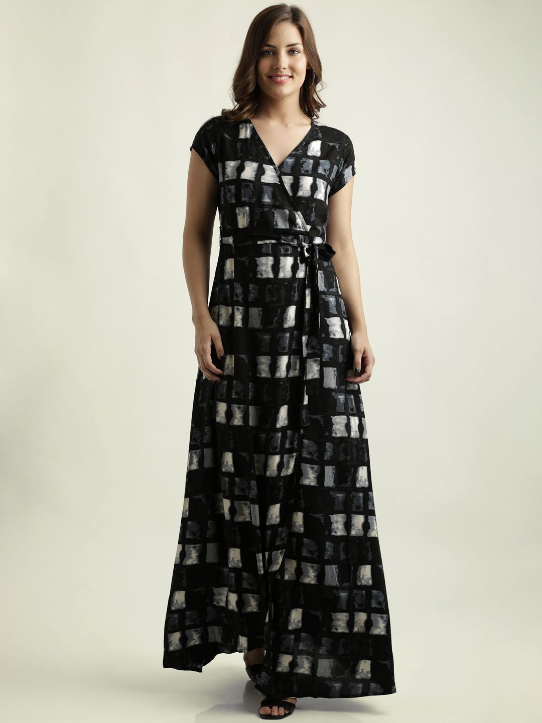 Miss Chase Women Black Printed Wrap Dress