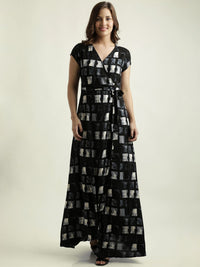 Miss Chase Women Black Printed Wrap Dress