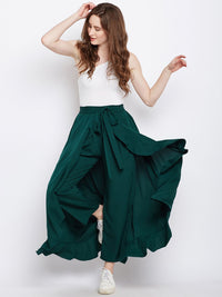 Berrylush Green Ruffled Flared Maxi Skirt with Attached Trousers