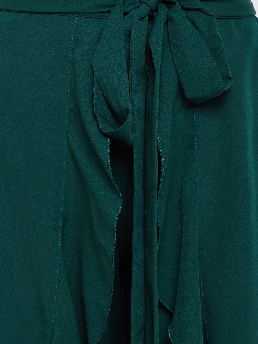 Berrylush Green Ruffled Flared Maxi Skirt with Attached Trousers