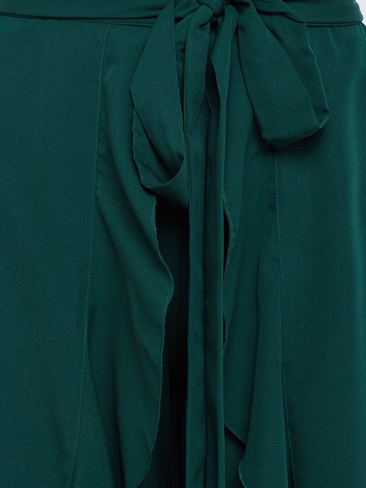 Berrylush Green Ruffled Flared Maxi Skirt with Attached Trousers