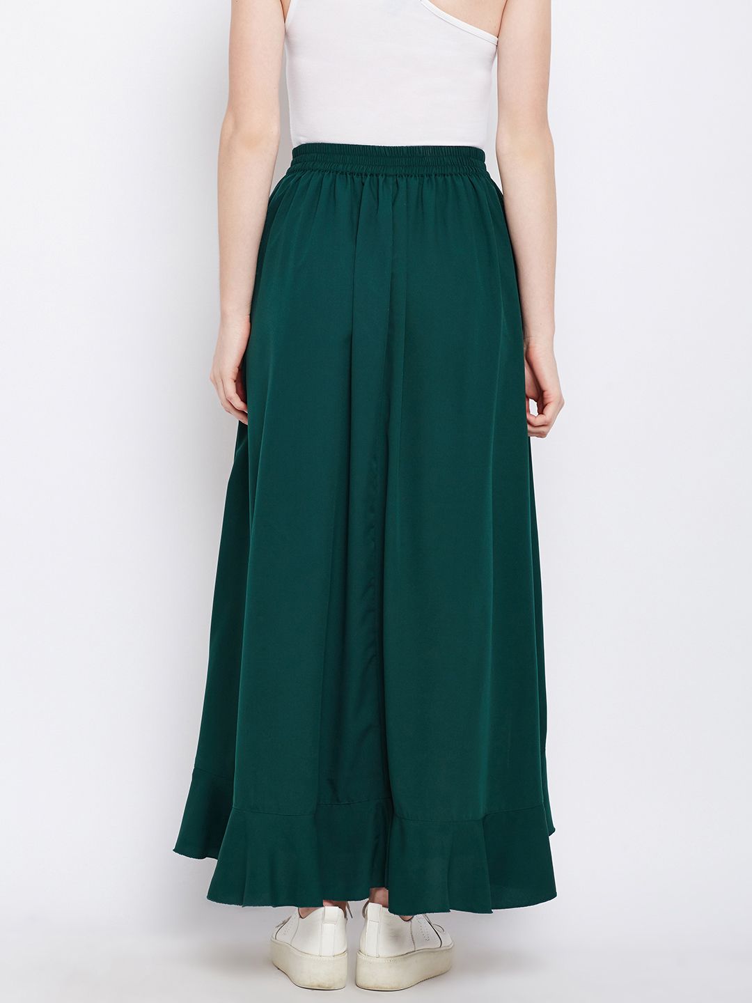 Berrylush Green Ruffled Flared Maxi Skirt with Attached Trousers