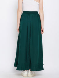 Berrylush Green Ruffled Flared Maxi Skirt with Attached Trousers