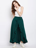 Berrylush Green Ruffled Flared Maxi Skirt with Attached Trousers