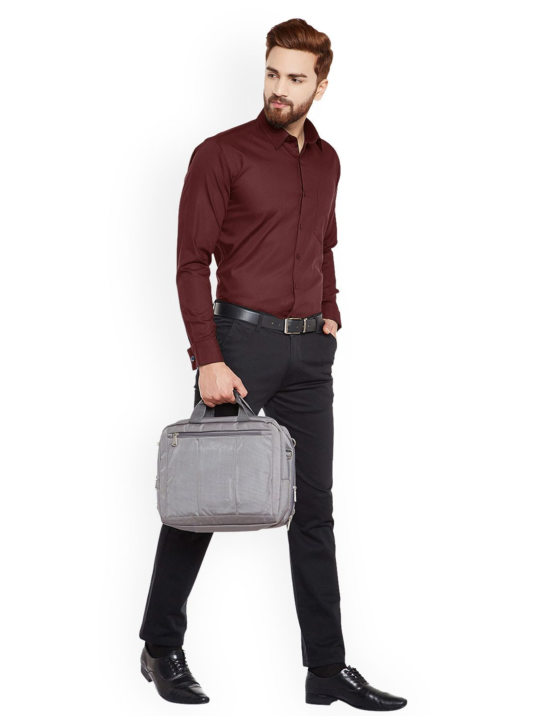Hancock Men Maroon Solid French Cuff Slim Fit Pure Cotton Formal Shirt