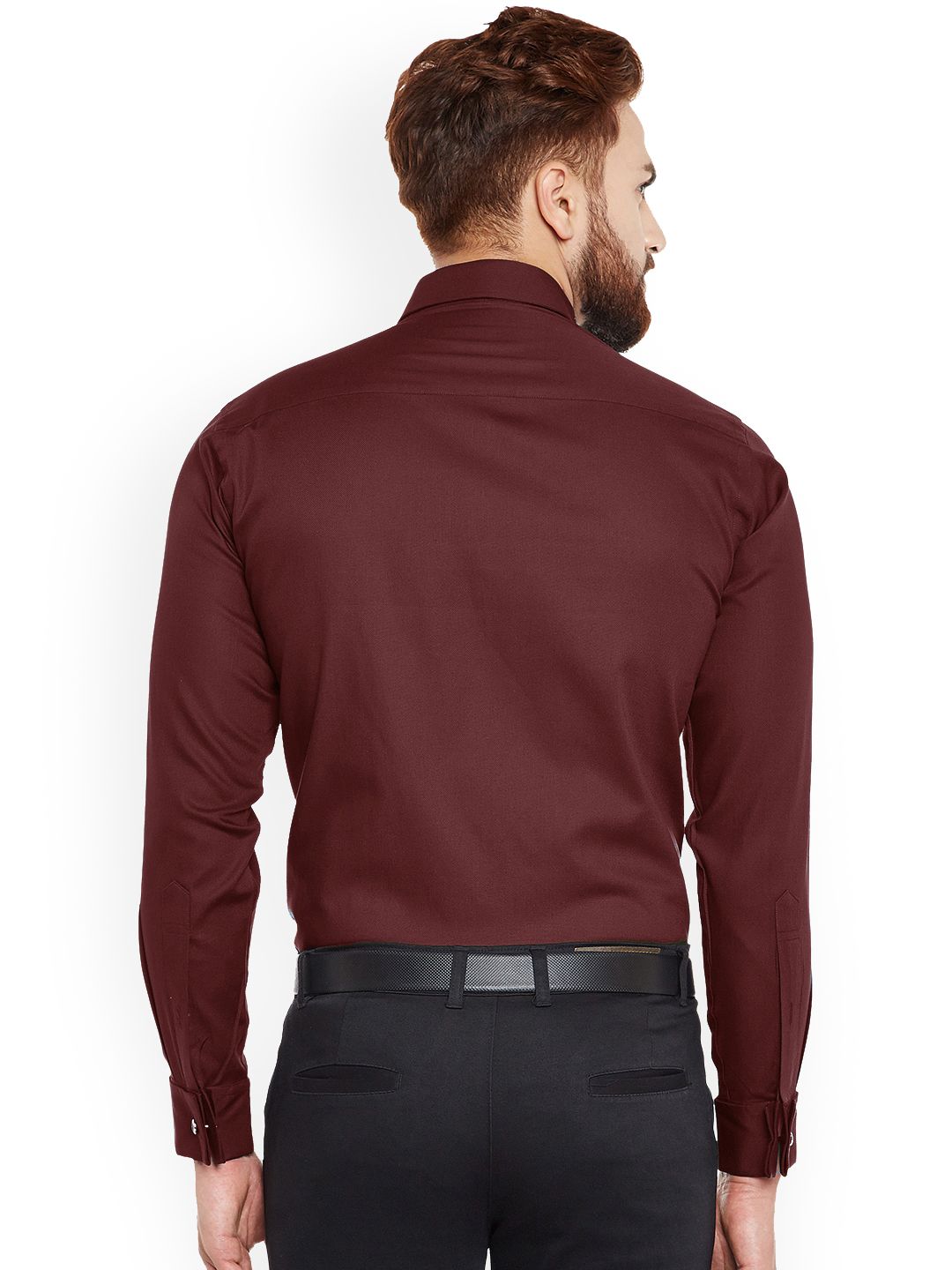 Hancock Men Maroon Solid French Cuff Slim Fit Pure Cotton Formal Shirt