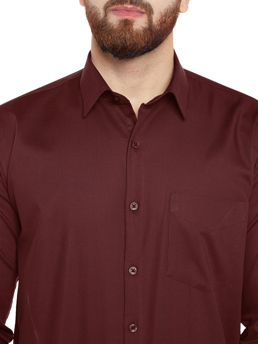 Hancock Men Maroon Solid French Cuff Slim Fit Pure Cotton Formal Shirt
