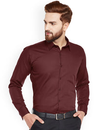 Hancock Men Maroon Solid French Cuff Slim Fit Pure Cotton Formal Shirt