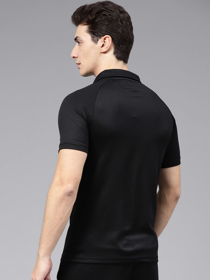 HRX by Hrithik Roshan Men Black Advanced Rapid Dry Raglan Polo Collar T-shirt