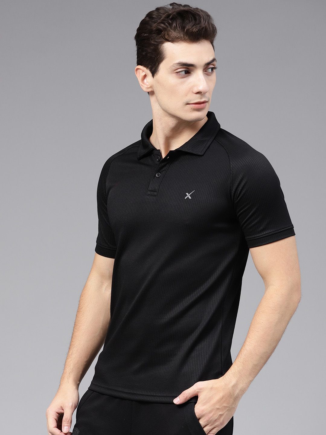 HRX by Hrithik Roshan Men Black Advanced Rapid Dry Raglan Polo Collar T-shirt