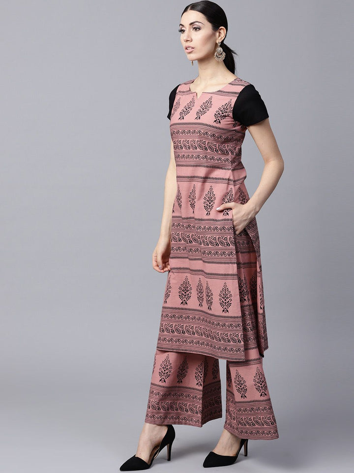 Gerua By Libas Women Pink  Black Printed Kurta with Palazzos