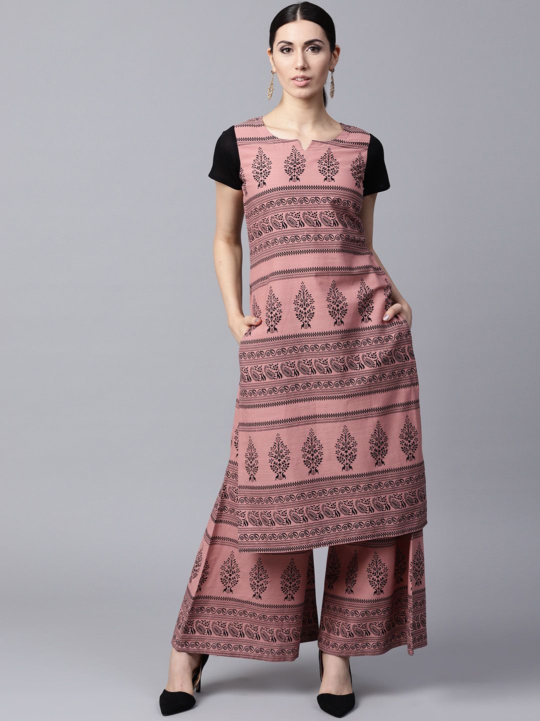 Gerua By Libas Women Pink  Black Printed Kurta with Palazzos