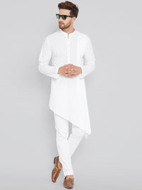 See Designs Men White Solid Asymmetric Hemline A-Line Kurta