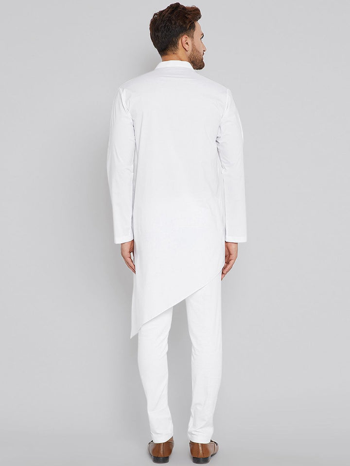 See Designs Men White Solid Asymmetric Hemline A-Line Kurta