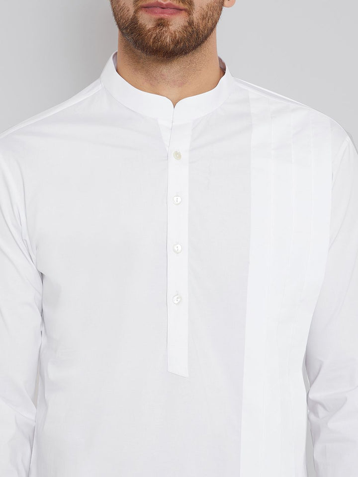 See Designs Men White Solid Asymmetric Hemline A-Line Kurta