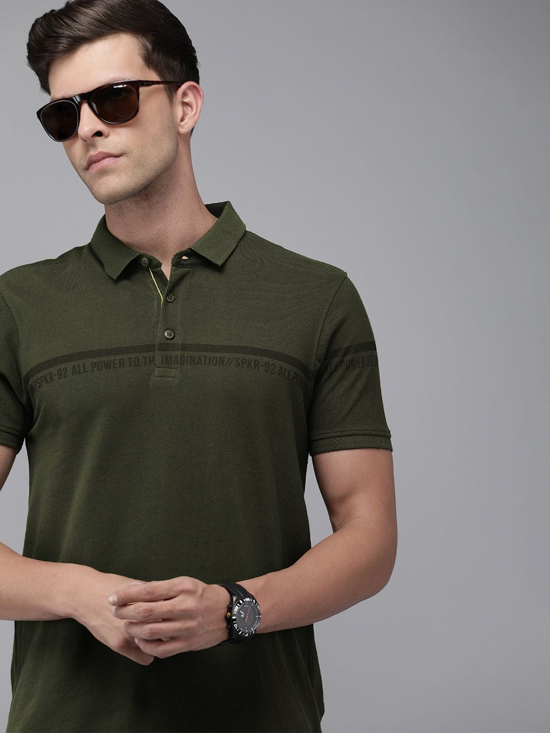 SPYKAR Typography Printed Polo Collar Pure Cotton Slim Fit T-shirt
