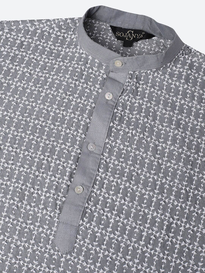 SOJANYA Motif Etnik Sulam Kurta Kapas Tulen
