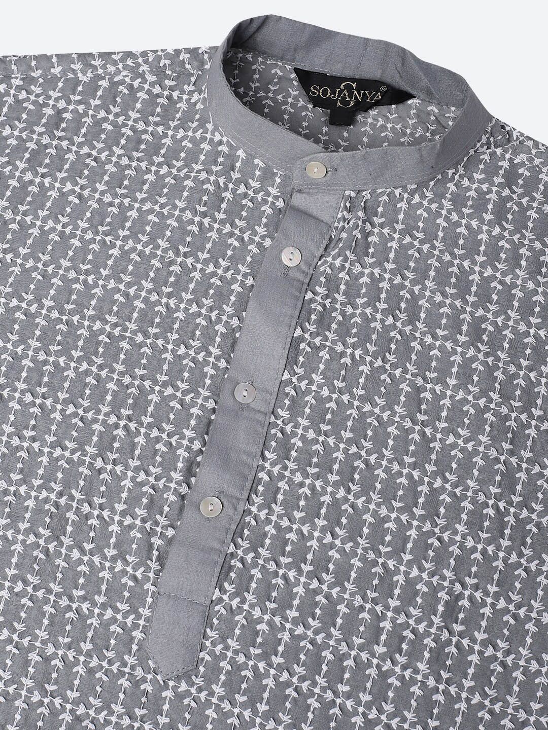 SOJANYA Motif Etnik Sulam Kurta Kapas Tulen
