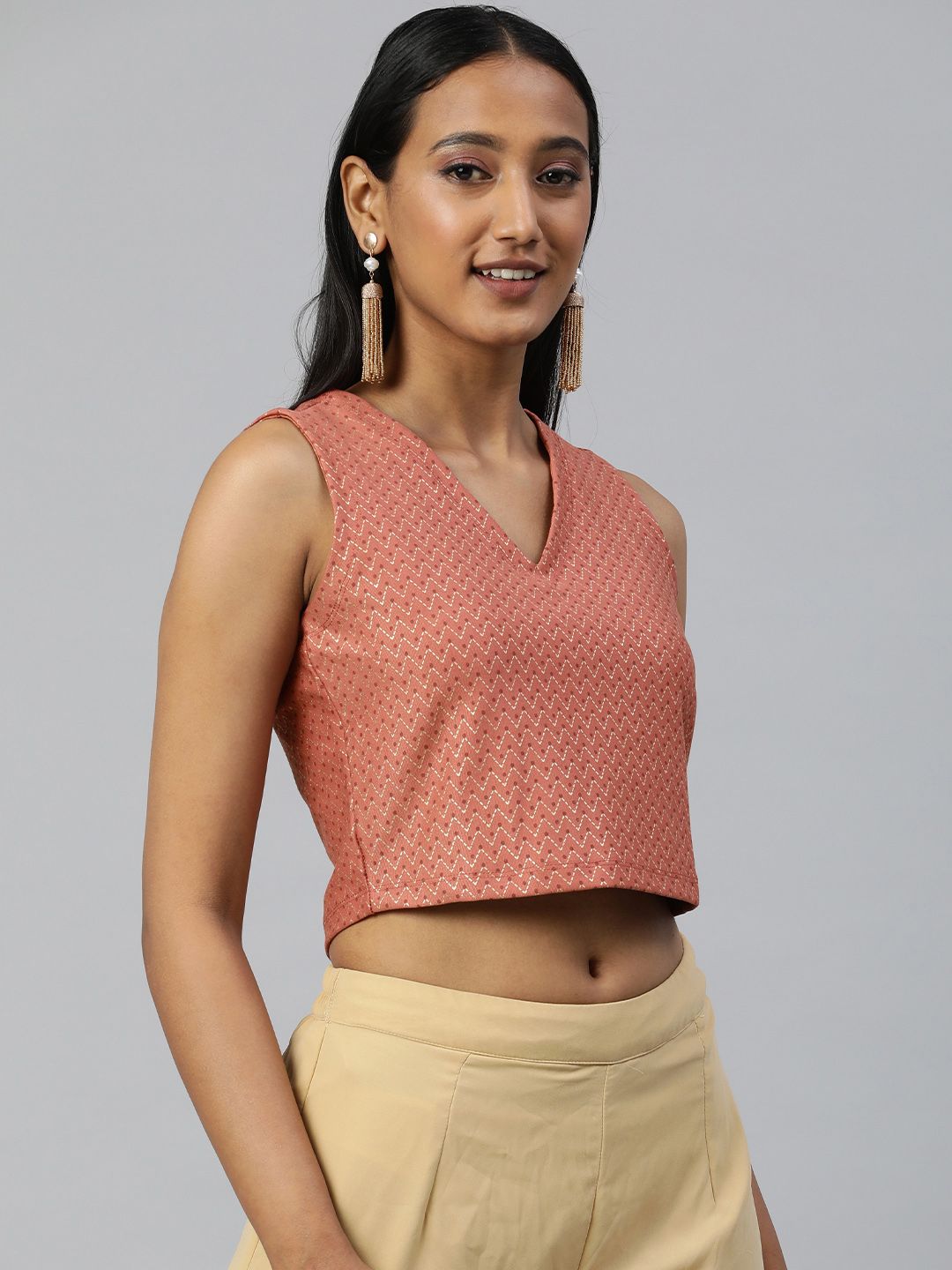 Global Desi Pink Print Crop Top