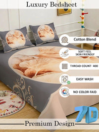 Myntra Elegant Homes Grey Floral 400 TC Bedsheet with 2 Pillow Covers