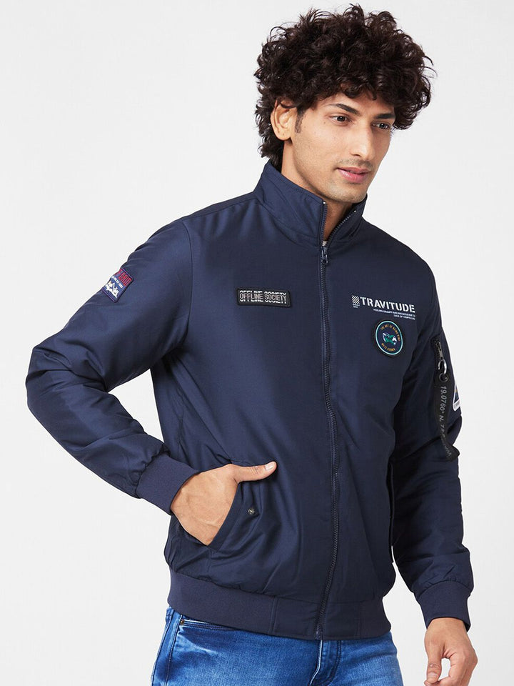 SPYKAR Stand Collar Bomber With Patchwork Jacket