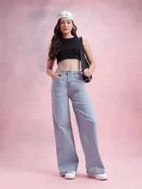 DressBerry Women Mid-Rise Wide Leg Stretchable Jeans