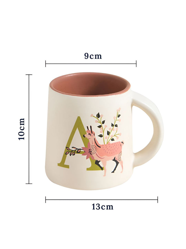 Chumbak Off White & Pink Printed Ceramic Glossy Mug 300