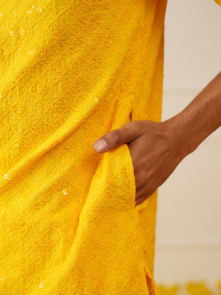 Jompers Geometric Embroidered Sequinned Pure Cotton Chikankari Kurta with Trousers
