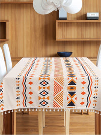 URBAN SPACE Orange & White Printed Pure Cotton 4-Seater Table Cover