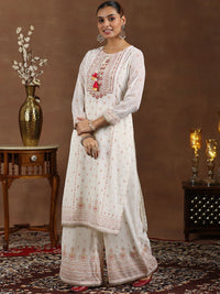 Libas Floral Printed Mirror Work Straight Kurta with Palazzos & Dupatta