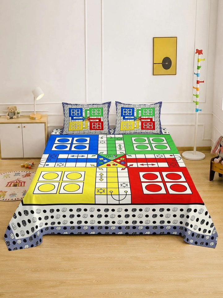Myntra Elegant Homes White & Red Geometric 400 TC King Bedsheet with 2 Pillow Covers