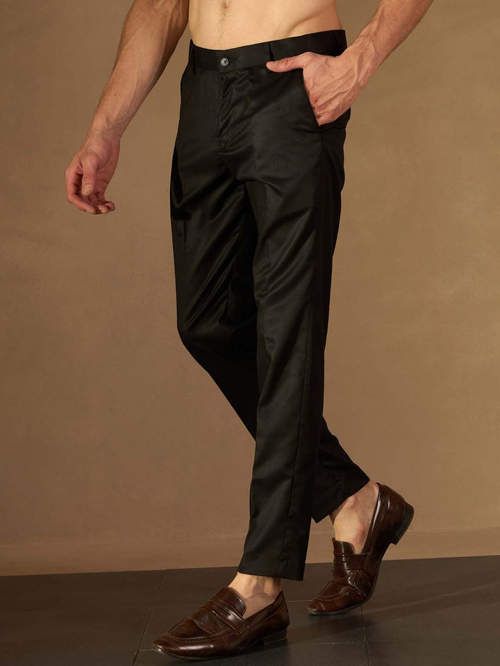 DENNISON Men Black Smart Tapered Fit Formal Trousers