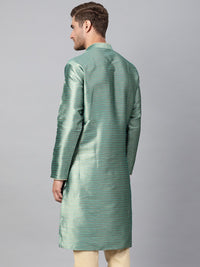 SOJANYA Men Sea Green & Beige Woven Design Straight Kurta
