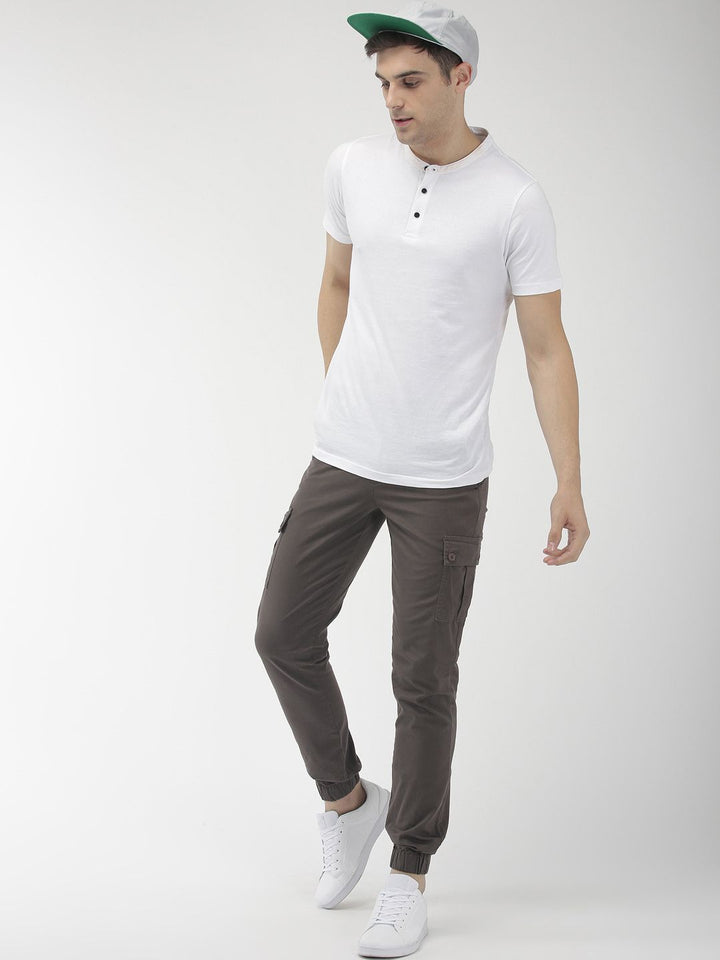 The Indian Garage Co Men Grey Slim Fit Solid Cargo Style Joggers