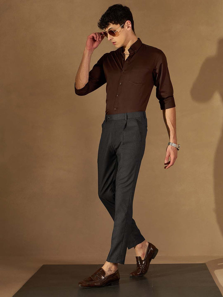 DENNISON Men Smart Tapered Fit Easy Wash Formal Trousers